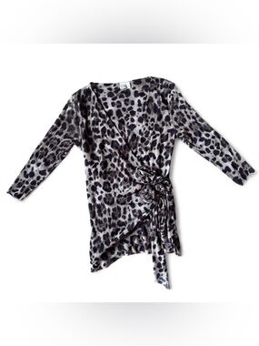 Women's Leopard Print Wrap Top with Side Rosette